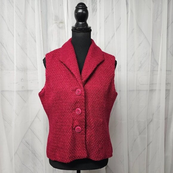 Vintage Coldwater Creek Cranberry Boucle Knit Wool Blend Vest Size 14P - Picture 1 of 13